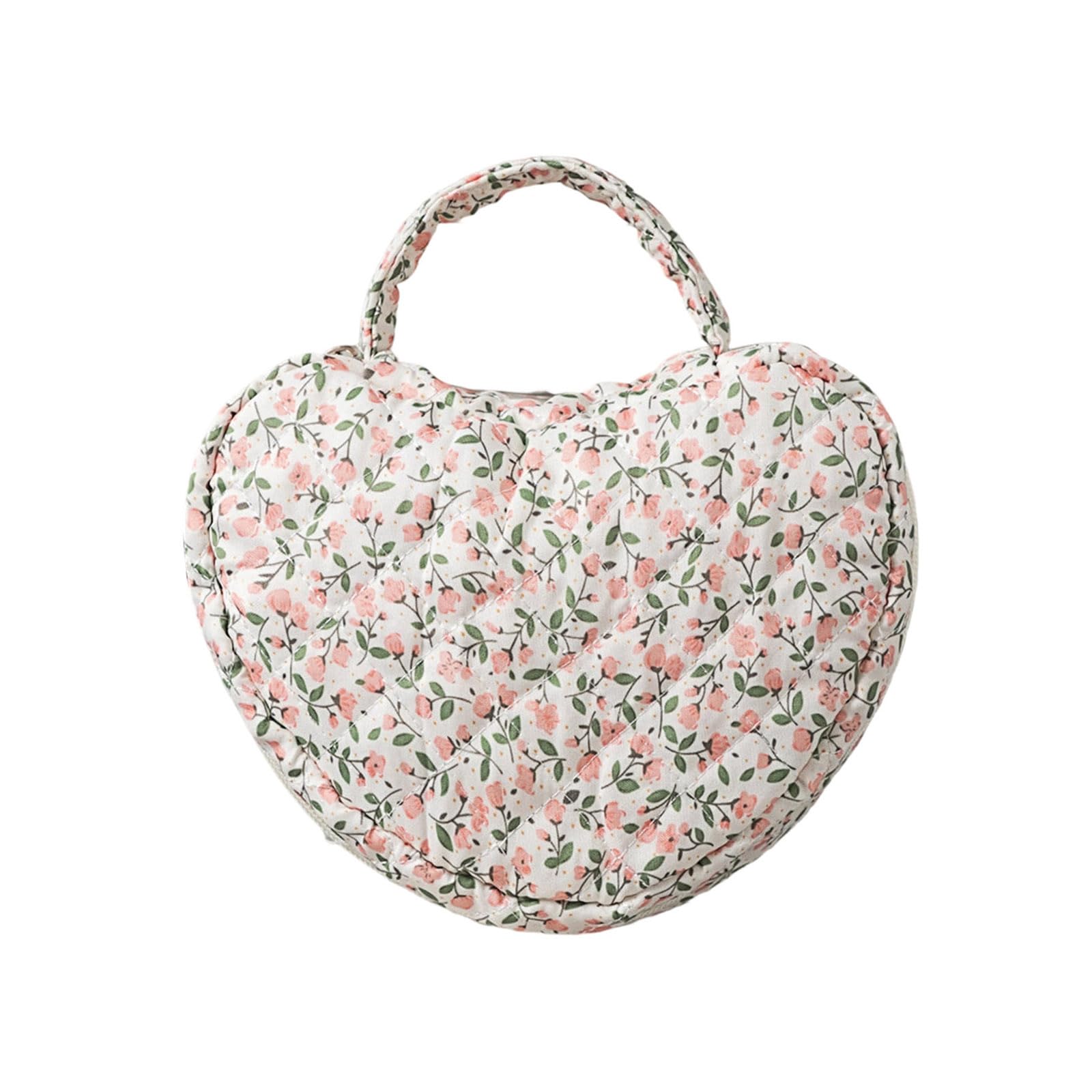 Tsophreniq Quilted Cosmetic Bag with Florals Design, Spacious Travel Toiletry for Women Girls Women ' s Heart Shape Makeup Bag