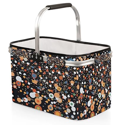 Kizmoglux Colorful Geometric Polka Dots Collapsible Market Basket, Foldable Picnic Basket - Large Shopping Basket with Handles, Portable Folding Bag for Shopping Camping Picnic