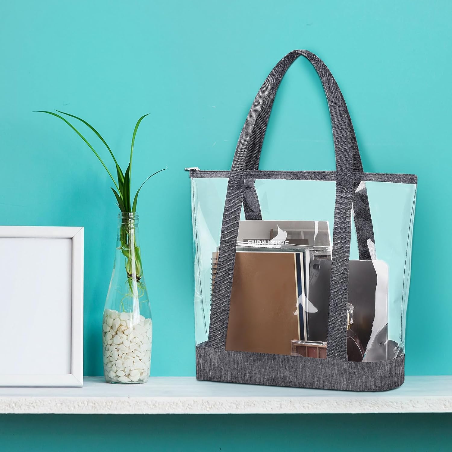 Silkfly Clear Tote Bags Bulk, PVC Shoulder Handbag, Security Approved See Through Bag with Zipper Closure for Work - Image 3