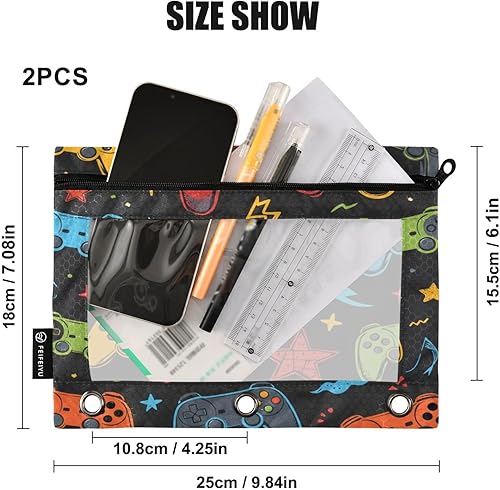 Vista 45 de Gredecor Estuche para lápices con 3 anillos, con cremallera de dinosaurio, paquete de 2 unidades, organizador transparente para la escuela