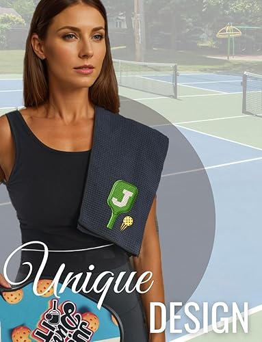 Miniatura 3 de Toalla de pickleball bordada, regalo divertido para los amantes del pickleball, toalla de microfibra de 16 x 24 pulgadas, inicial R