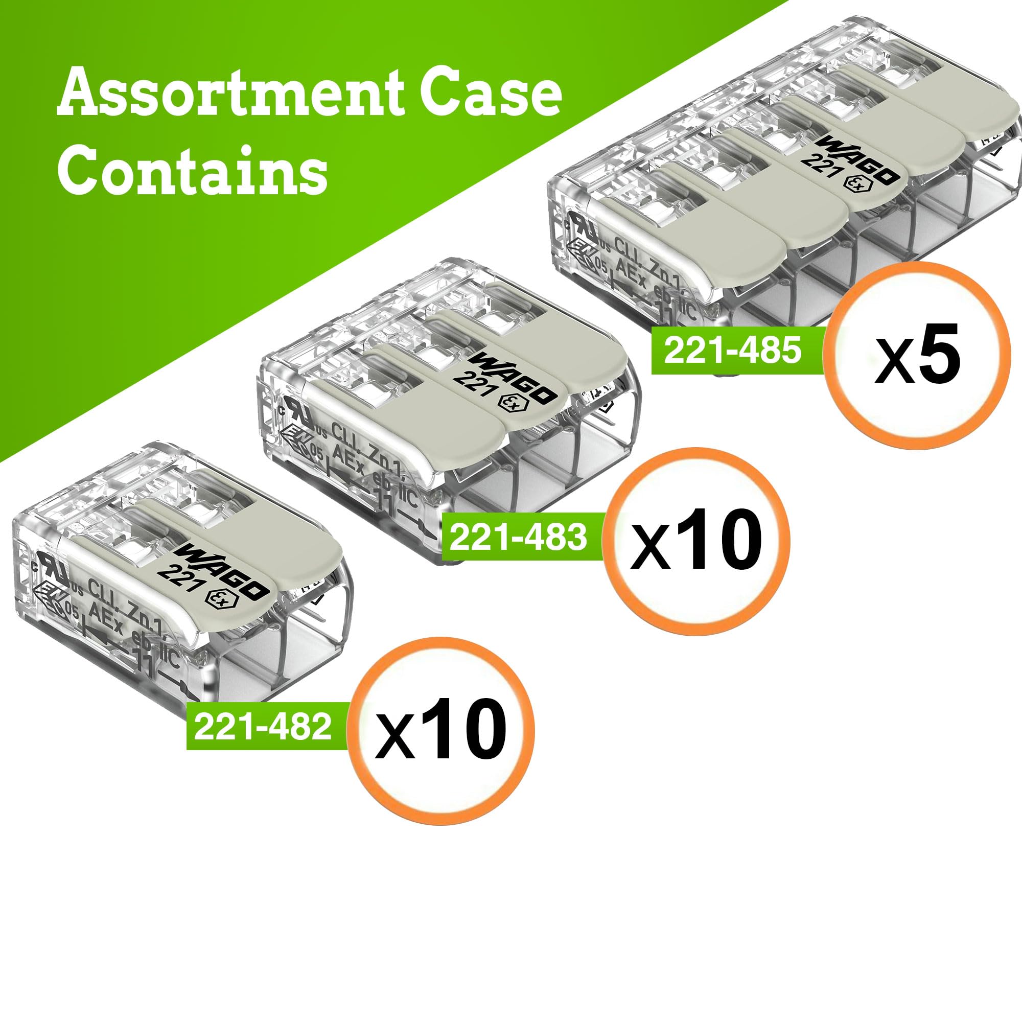 WAGO 221 Series 25pc Compact Splicing Wire Connectors Assortment