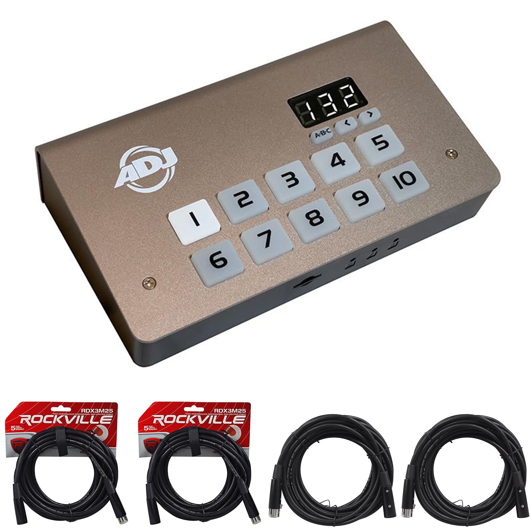 Audiosavings Bundle: (1) American DJ MYDMX5 DMX Lighting USB C-DMX Interface and Software for iOS/PC Bundle with (2) Rockville RDX3M25 25 Foot 3 Pin Cables + (2) RDX5M25 5-Pin DMX Cables (5 Item)