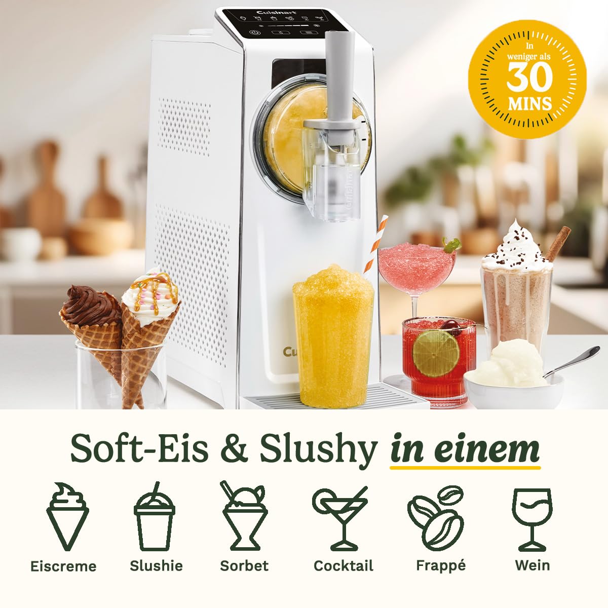 Cuisinart Frost Fusion – Gefrorene Getränke und Softeis in einem Gerät | 6 Voreinstellungen | Slushies, Frozen Cocktails, Frappés, Gefrorener Wein, Sorbet und Softeis | Fertig in 30 Minuten