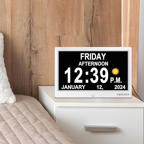 Miniatura 5 de TROCOTN Reloj digital de 10 pulgadas Reloj despertador de pantalla grande Reloj de pared (blanco)