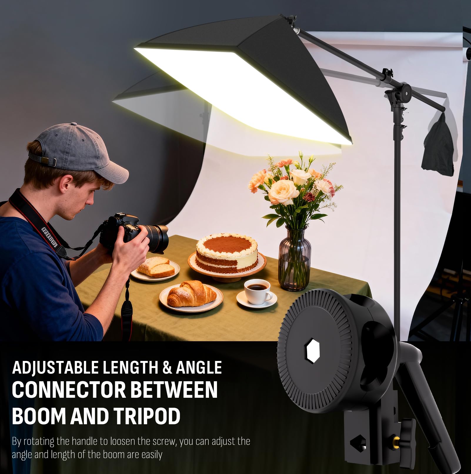 Boîte à Lumière Niceveedi 50 x 70 cm, Kit D'éclairage Photographique avec Trépied de 203 cm et Perche de 150 cm, Softbox Vidéo 85 W avec Ampoule 2700K-6500K, pour Enregistrement vidéo (2-Pack)