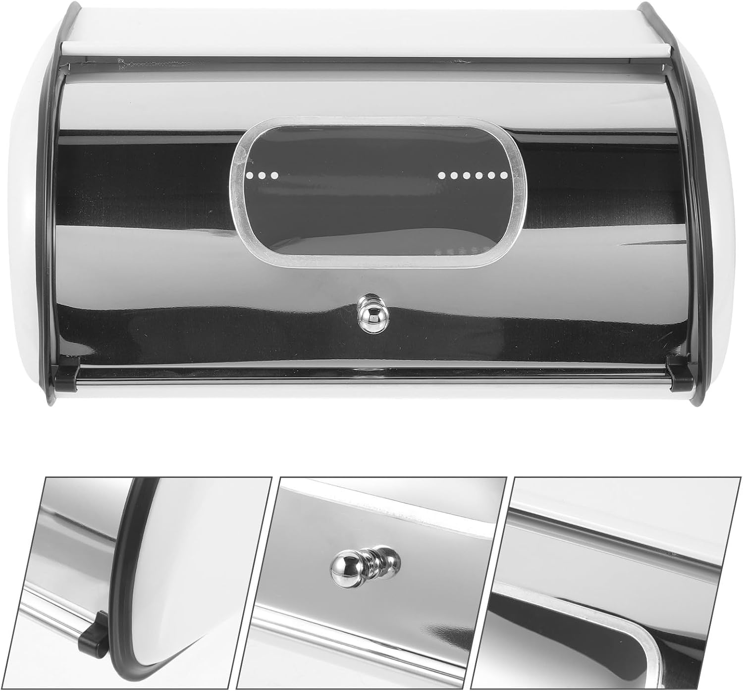 Toyvian Stainless Steel Bread Box with Window Household Bread Container for Kitchen Countertop with White Sliding Lid for Food Organization