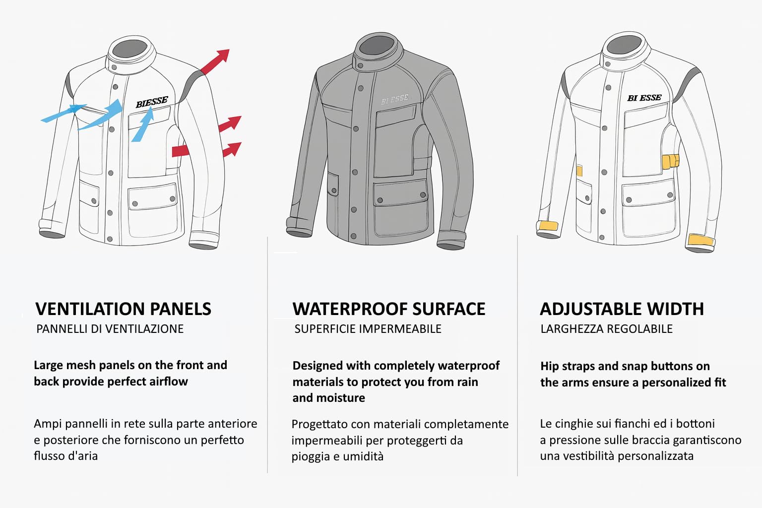 BI ESSE - Giacca moto uomo in cordura, giubbotto in Tessuto impermeabile, antipioggia, Fodera termica rimovibile, con Protezioni