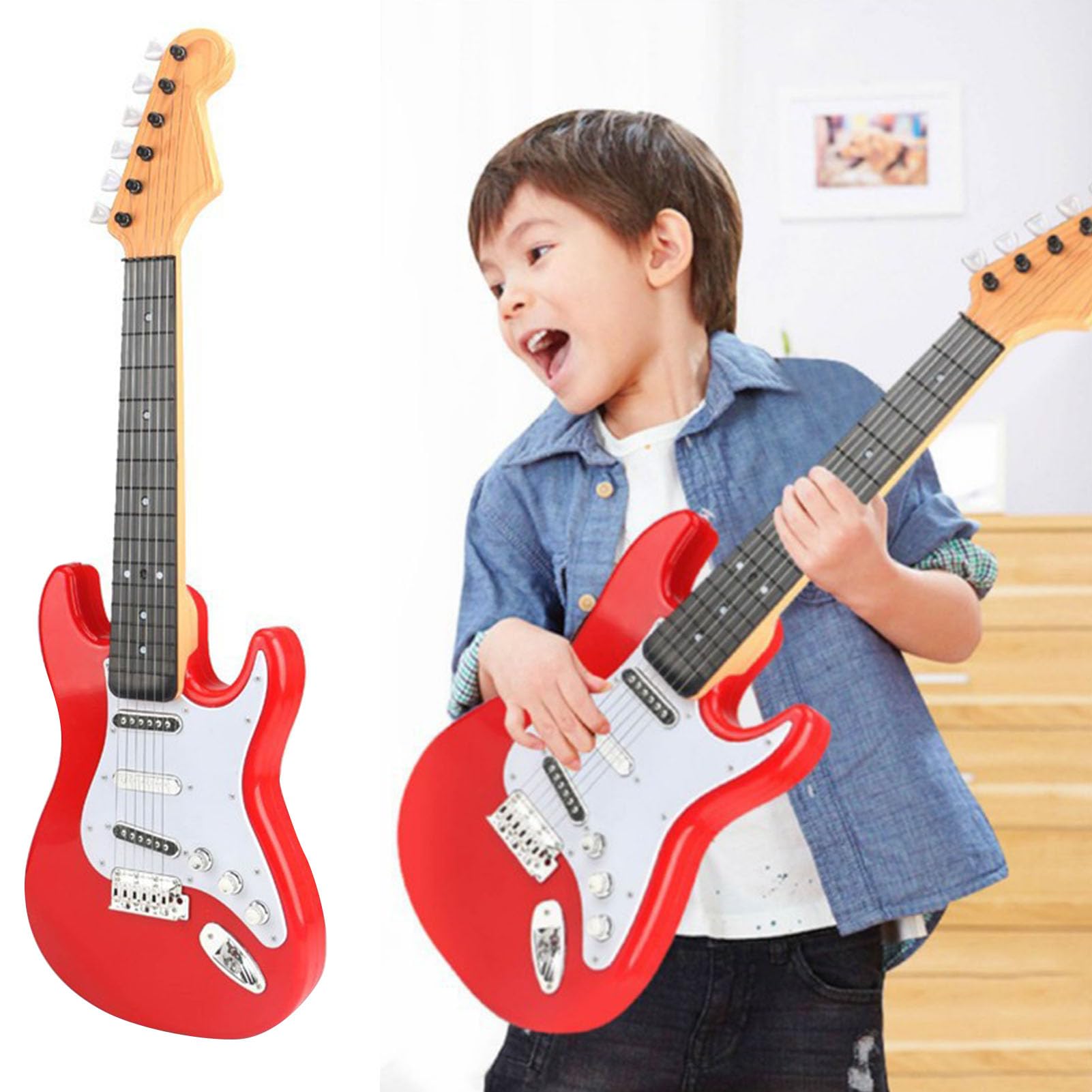 Giocattolo per Chitarra Elettrica per Bambini - Mini Strumento Musicale con Molteplici Funzioni Ragazzi e Ragazze (Rossa)