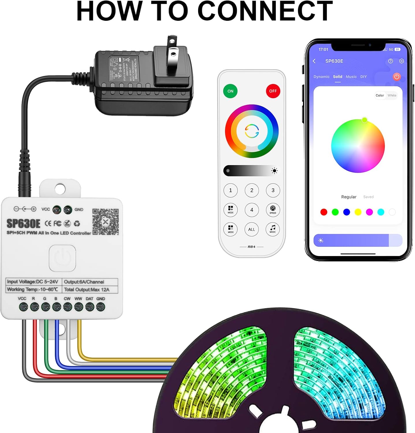 RGBZONE Bluetooh LED Controller, Smart APP Control, DC5V/12V/24V SP630E LED Controller, Mic Music Sync, Support PWM Single Color CCT RGB RGBW RGBCCT Or SPI TTL IC Chip LED Strip WS2811 WS2812B etc.