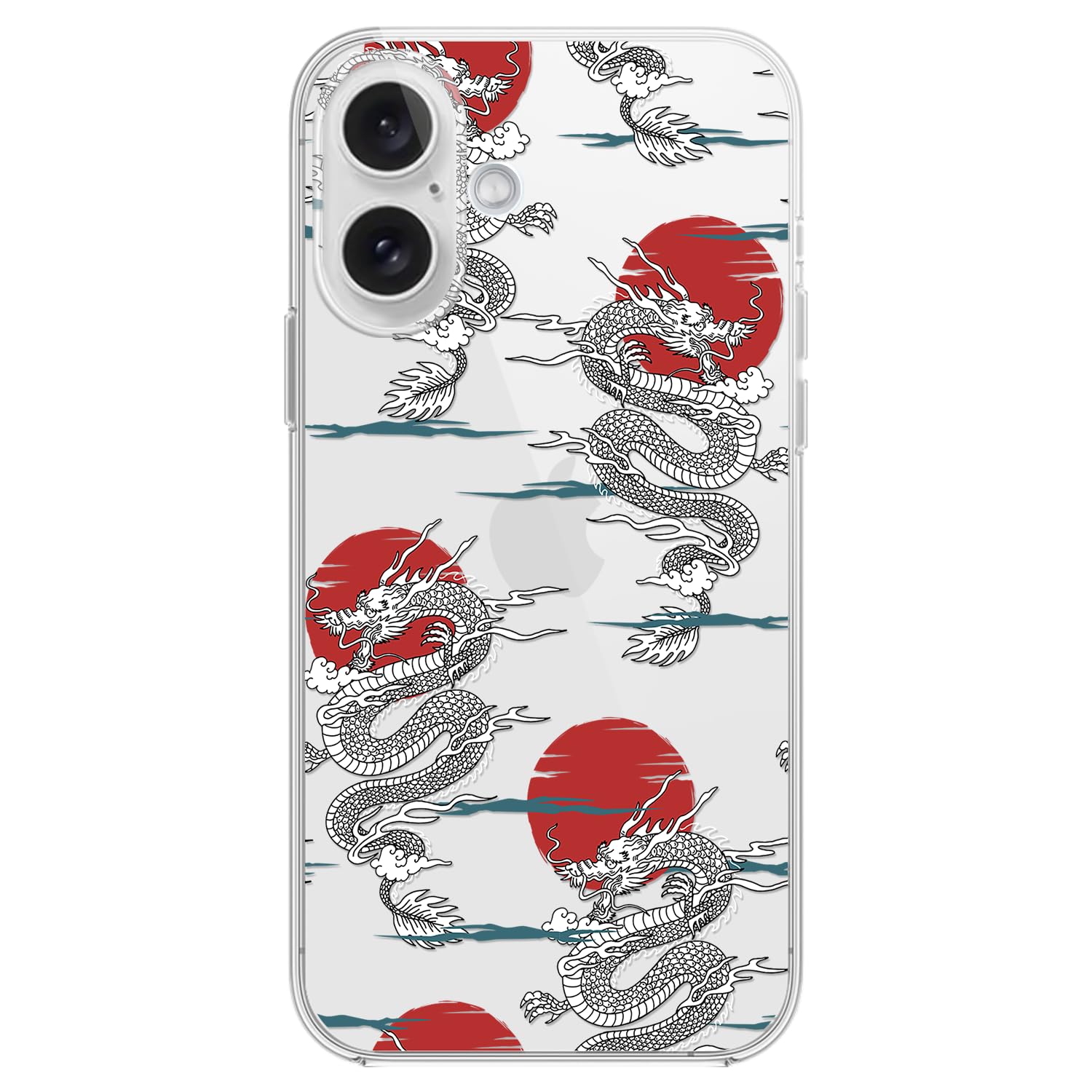 for iPhone 16 Case, Fun Graphic Dragon Style with Sun Pattern Cool Animal Art Design Transparent Soft TPU Protective Clear Case (6.1 inch) (Sun Dragon)