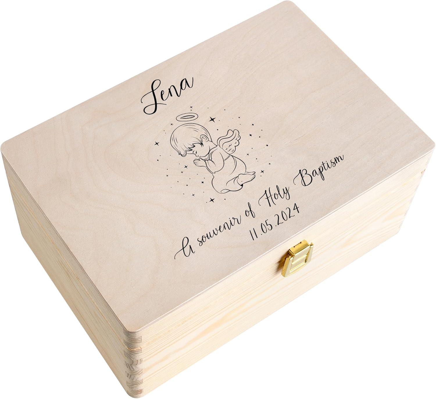 Creative Deco Personalized Baby Memory Box - Line Dividers | Custom Keepsake Boxes | Unique Gift for Newborn Boy or Girl | Customized Wooden Storage Box with Hinged Lid | UV Print