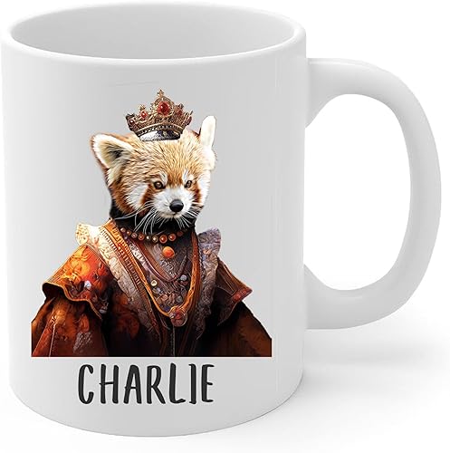 Miniatura 2 de Taza de café con nombre personalizado de panda menor rojo renacentista, taza de cerámica blanca, 11 onzas, regalos para amantes de los animales