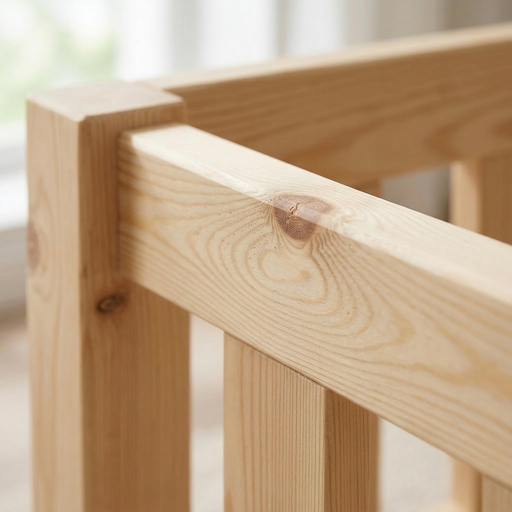 ecoMI Letto per bambini con protezione anticaduta e rete a doghe, letto da pavimento Montessori in legno di pino massiccio, letto singolo, naturale, 80 x 160 cm