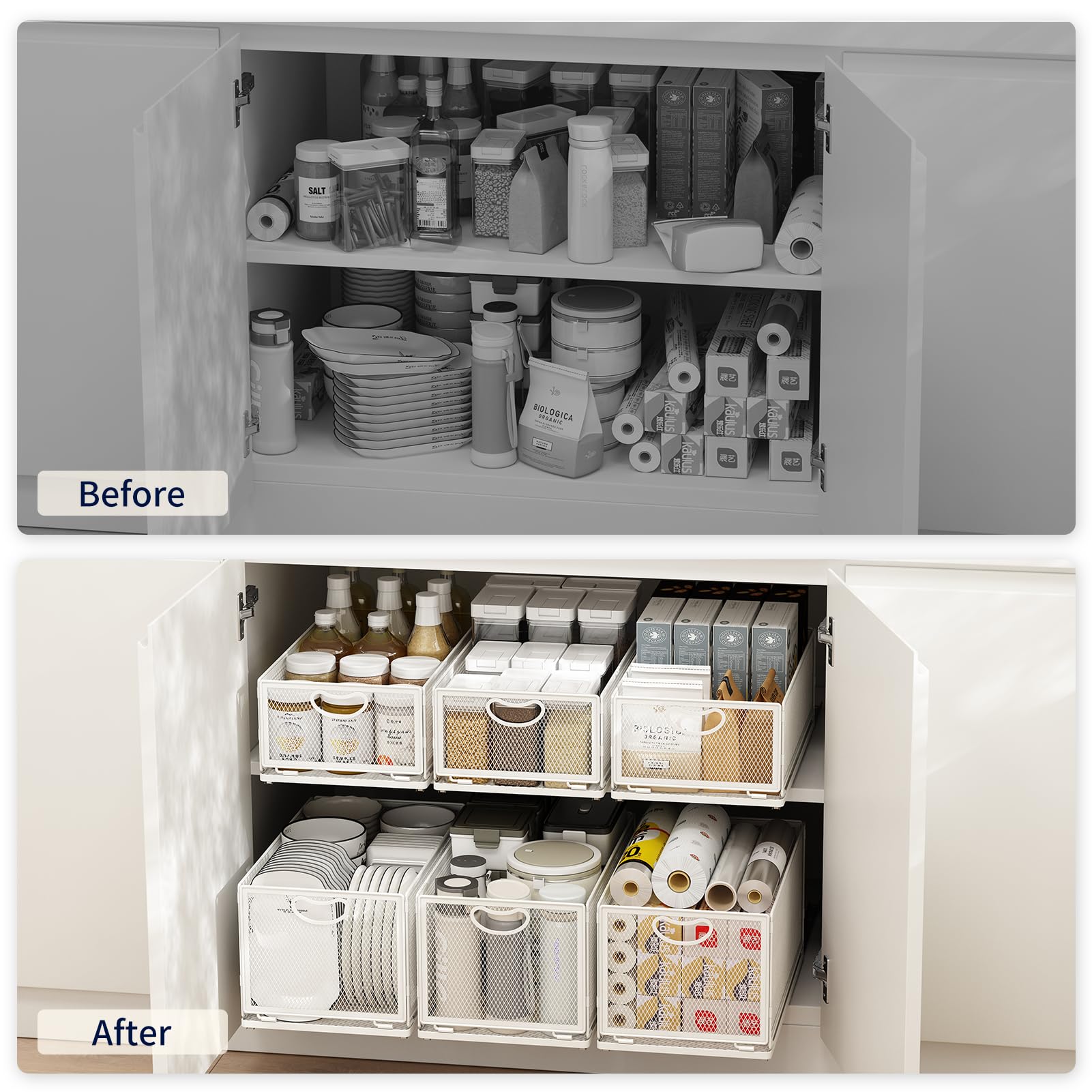 AmzAge Pull-Out Cabinet Organizer Drawer - Adjustable Depth & Width, No-Drill, Black - View #9