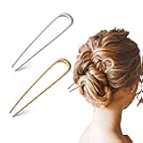 2 Pcs French Pin for Thick Hair U Shaped Hair Twist Pin Fork Buns 4.3 Inches Large Fork Style Sticks Accessories for Women Girls (Silver, Gold)