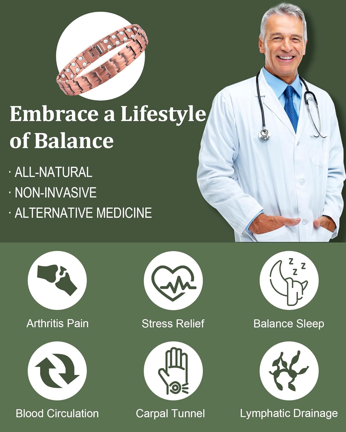 Copper Magnetic Bracelet for Men, 2X Strength 99.99% Pure Copper Bracelet with Powerful Magnets and Sizing Tool - Image 6