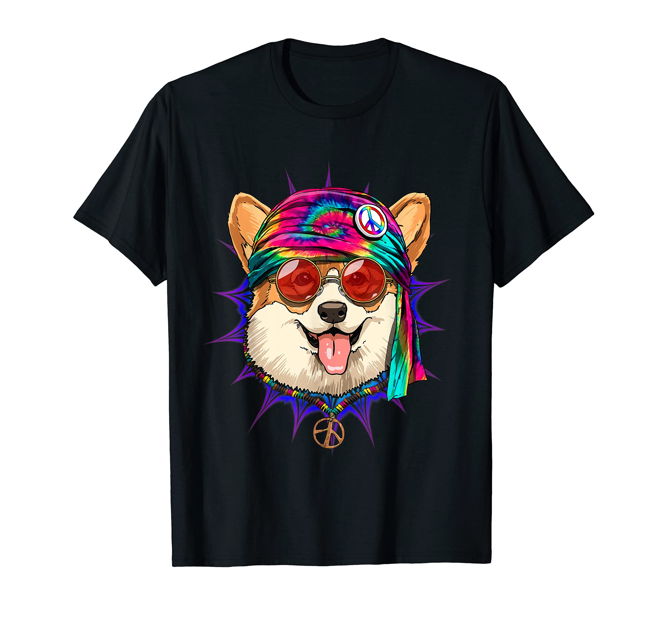 Tie-dye Hippie Corgi Hippiness Peace Love Dog T-ShirtOEKO-TEX STANDARD 100