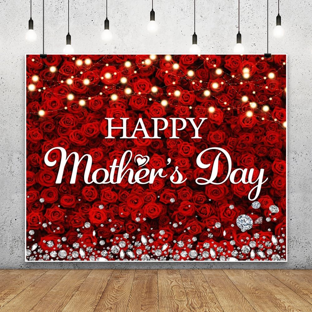 Happy Mother's Day Sfondo 3 x 2,4 m rose rosse fiori da parete festa della mamma sfondo decorazioni banner felice festa della mamma festa fotografia sfondo decorazione forniture puntelli