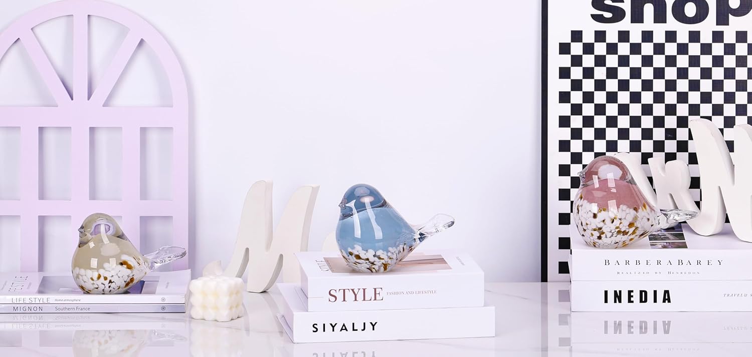 WUBIANJIE Hand Blown Glass Bird Statue Collectible Animal Art Paperweight, Living Room Bedroom Bookshelf Coffee Table Small Ornaments Shelf Home Decoration (Pink) - Image 9