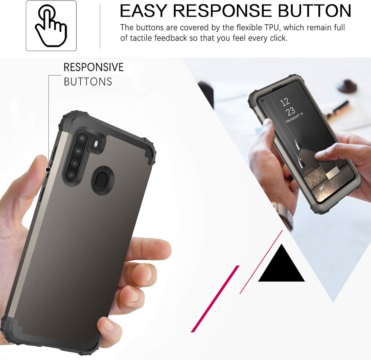 BENTOBEN Compatible with Samsung A21 Case, 3 Layer Hybrid Hard PC Soft Rubber Heavy Duty Rugged Bumper Shockproof Anti Slip Full-Body Protective Phone Cover for Samsung Galaxy A21, Gunmetal