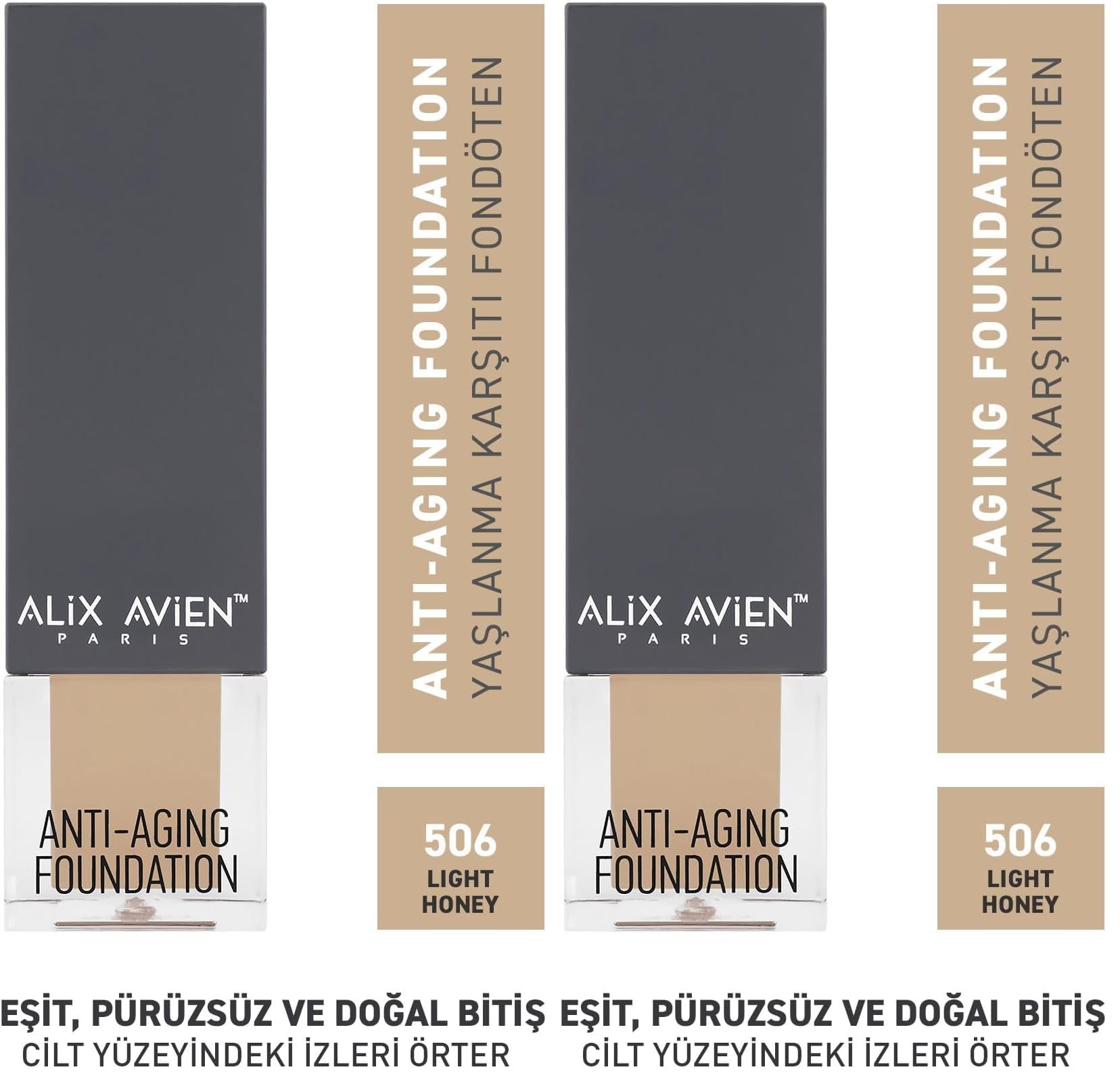 ALIX AVIEN Yaşlanma Karşıtı Vitamin Içeren Nemlendirici Spf15 Fondöten - Anti Aging Foundation 506 Light Honey (2 paketi)