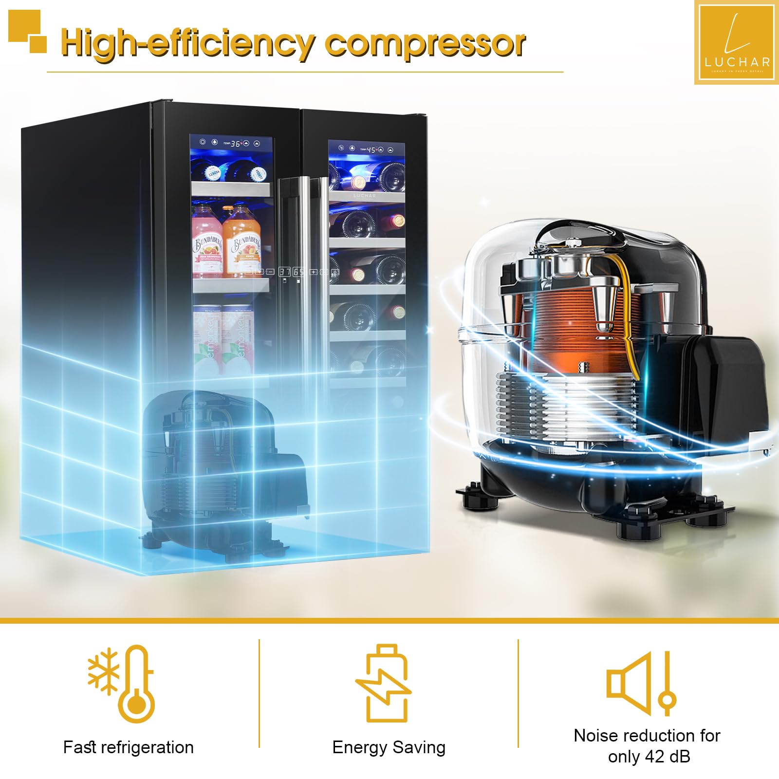24 Inch Wine And Beverage Refrigerator, Dual Zone Wine And Drink Fridge With Glass Door&Lock For 20 Bottles And 60 Cans, Under Counter Wine Cooler Refrigerator Built-In Counter Or Freestanding on Fridge.com - View 5