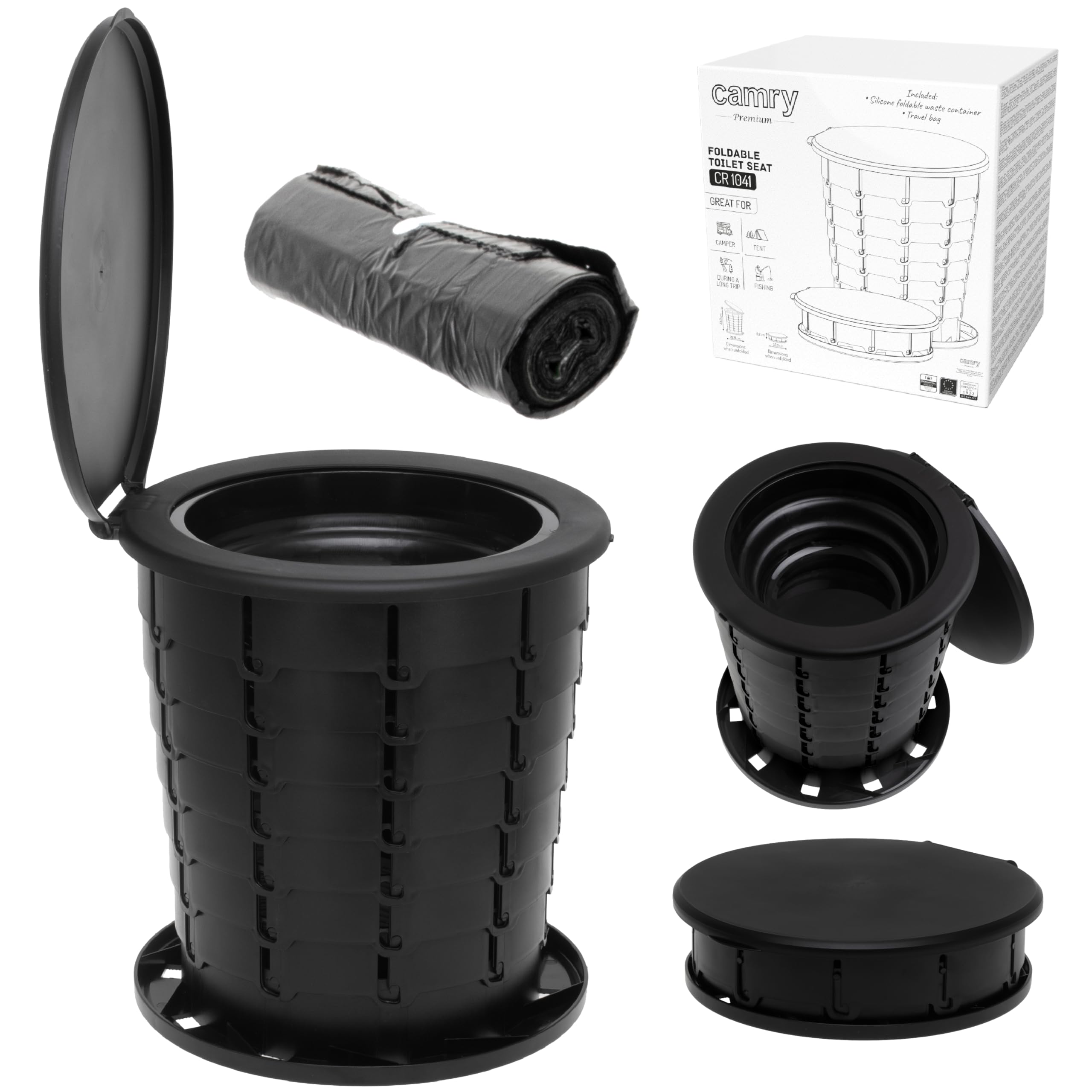 CAMRY Camping Toiletten, WC Tragbare, Faltbare Mobile Toilette, Tourist, Reisen, Wald, Angeln, 3in1 Abfalleimer, Toilette, Hocker, Campingstuhl