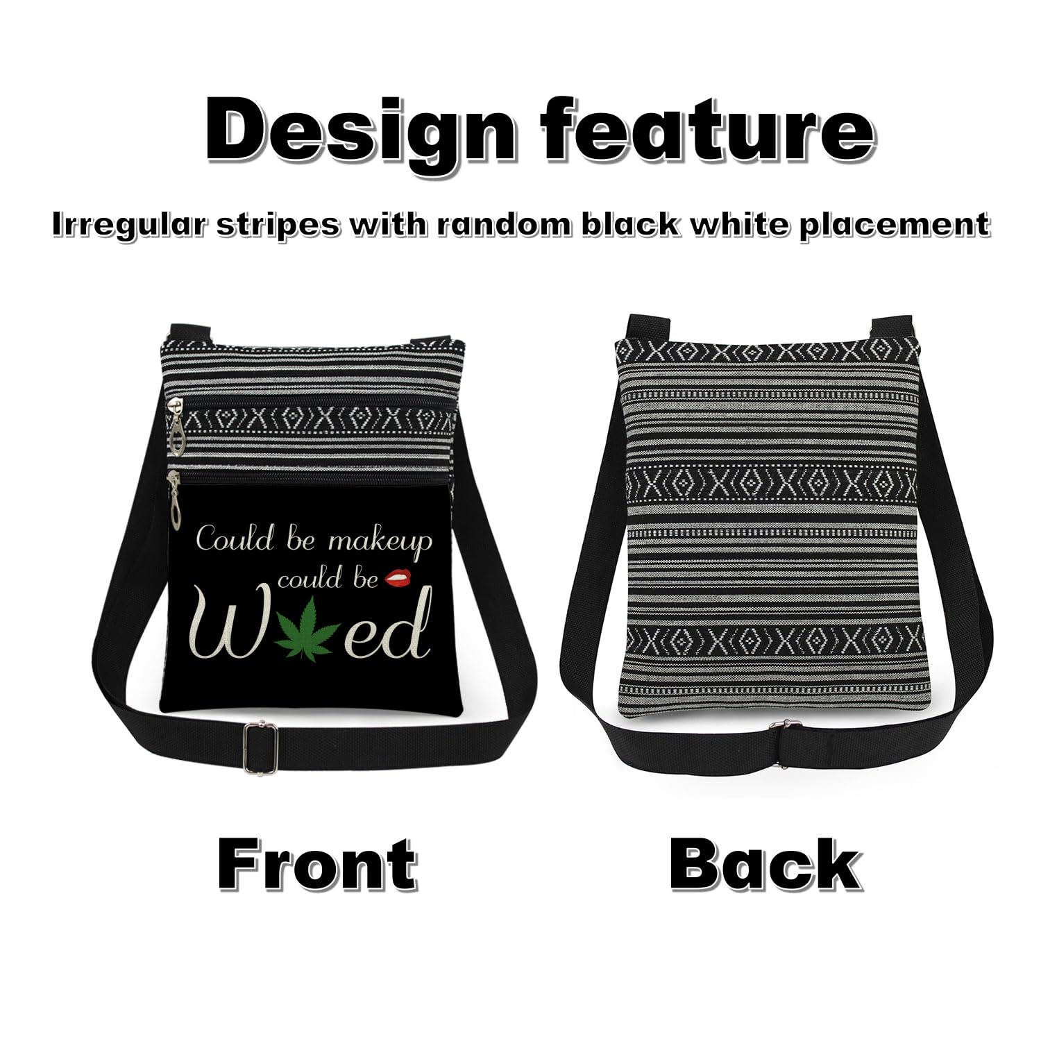 Could Be Makeup Could Be Weed Crossbody Bag Friend Gifts Funny Weed Leaf Messenger Bag Travel Crossbody Purse for Women Best Friends Sister Weed Gifts (Black)
