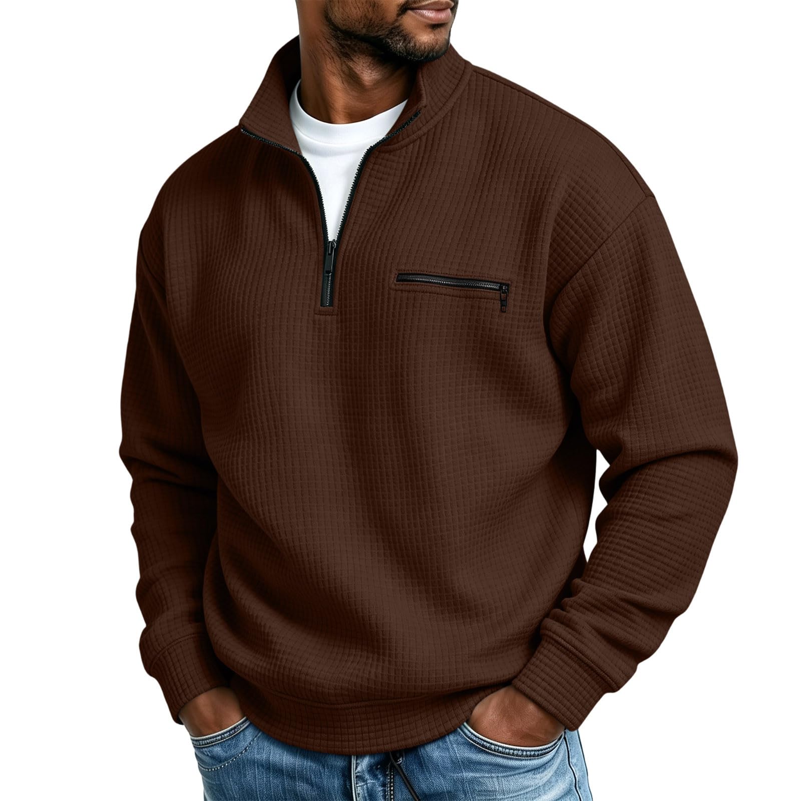 Generico Felpa Uomo Slim Fit Manica Lunga Felpa con Zip Tinta Unita Casual | Regular Fit Confortevole, Girocollo Essenziale, Maniche Lunghe e Finiture Elastiche per Libertà di Movimento Quotidiana