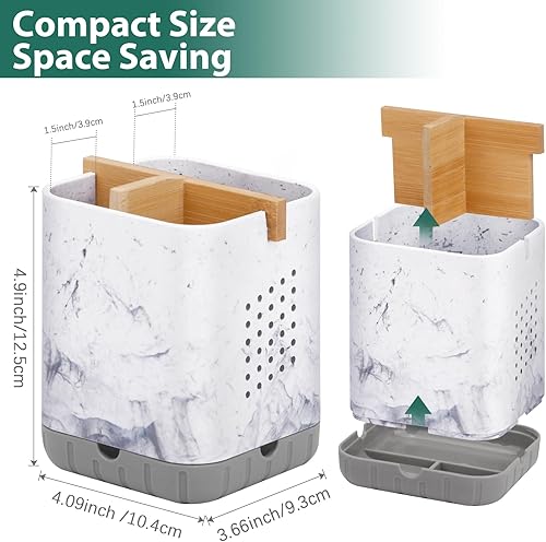 Miniatura 8 de Boperzi Portacepillos de dientes negros para baño, soporte eléctrico para cepillos de dientes con divisor de bambú, cepillo de dientes