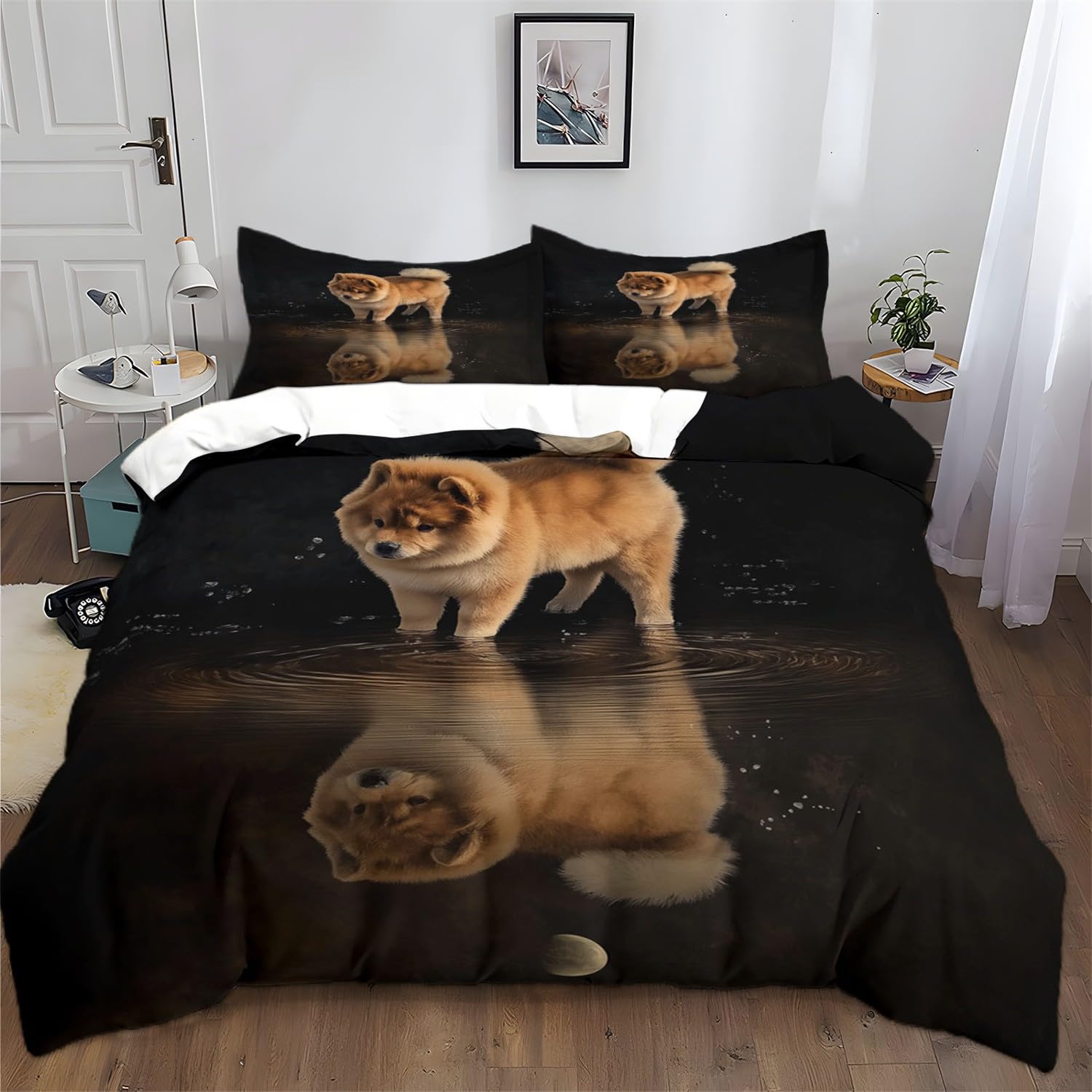 Zestaw poszewek na kołdrę z nadrukiem zwierzęta chow chow szczeniak zestawy pościeli z poszewkami na poduszki 260 x 220 cm, polibawełna, luksusowa poszewka na kołdrę dla chłopców - zestaw pościeli dla
