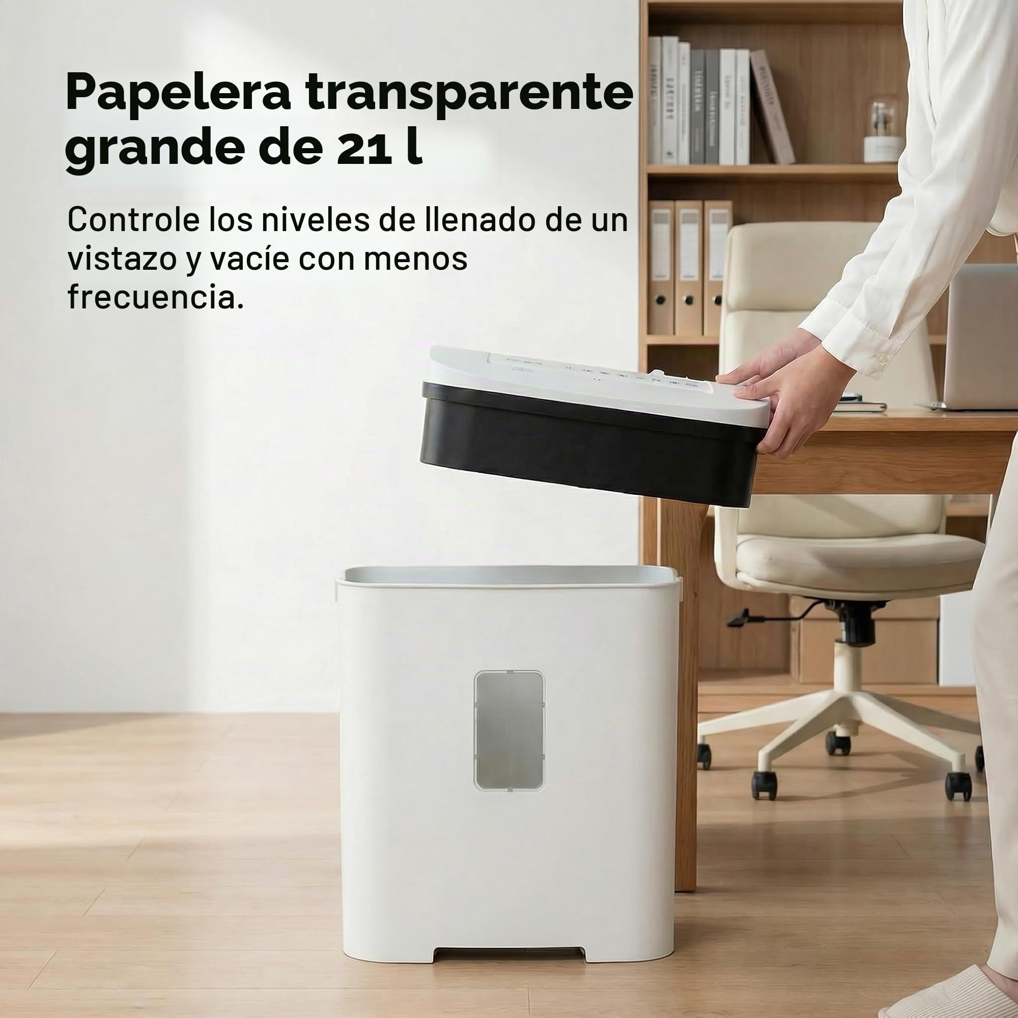 Trituradora de Papel Profesional Oficina: 14 Hojas P-4 60 Minutos Continuos Destruye Tarjetas de Crédito/Documentos/Grapas Papelera 21L Silenciosa para Casa Escuelas Hospitales Empresa