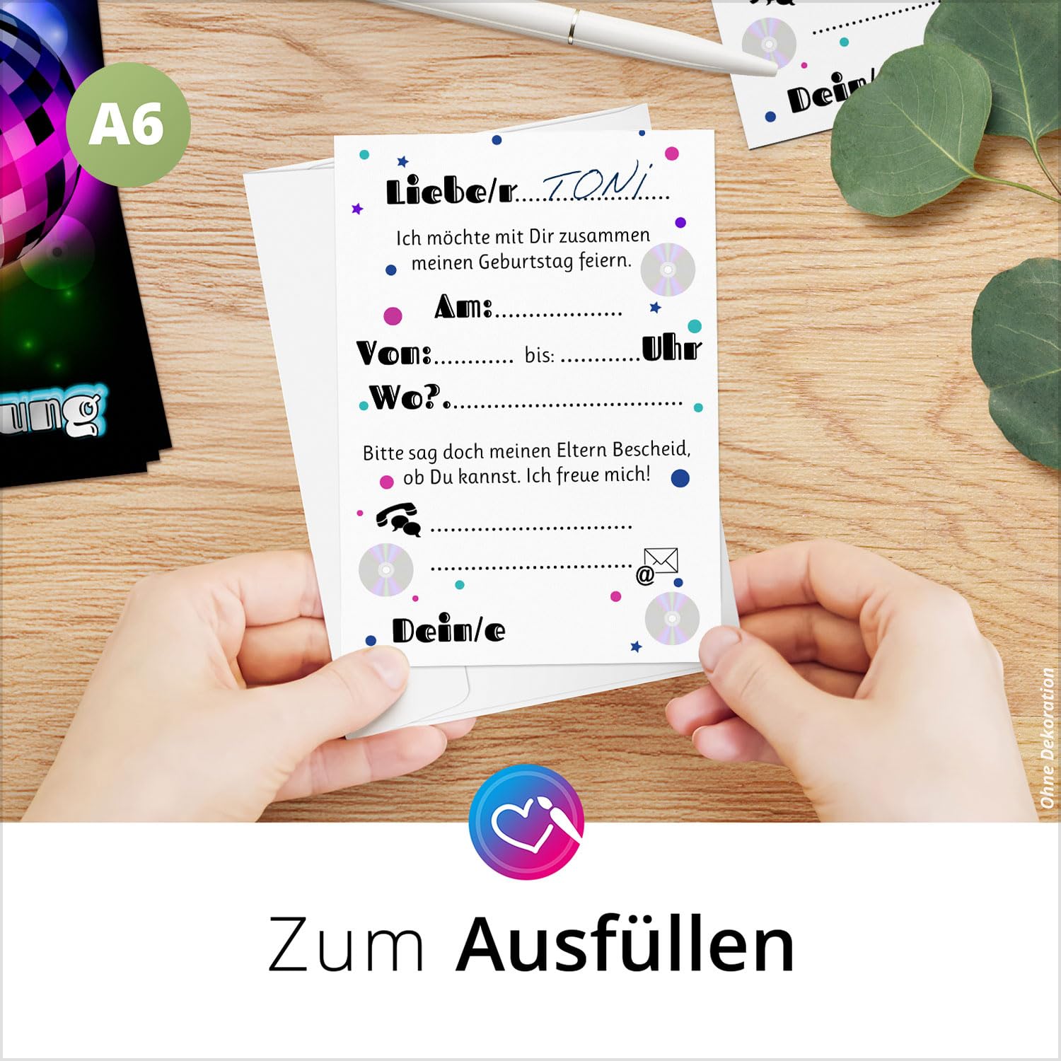 Folat Geburtstagseinladungen „Happy Birthday Disco“ – 6 Stück, Bunt, Für Mottopartys