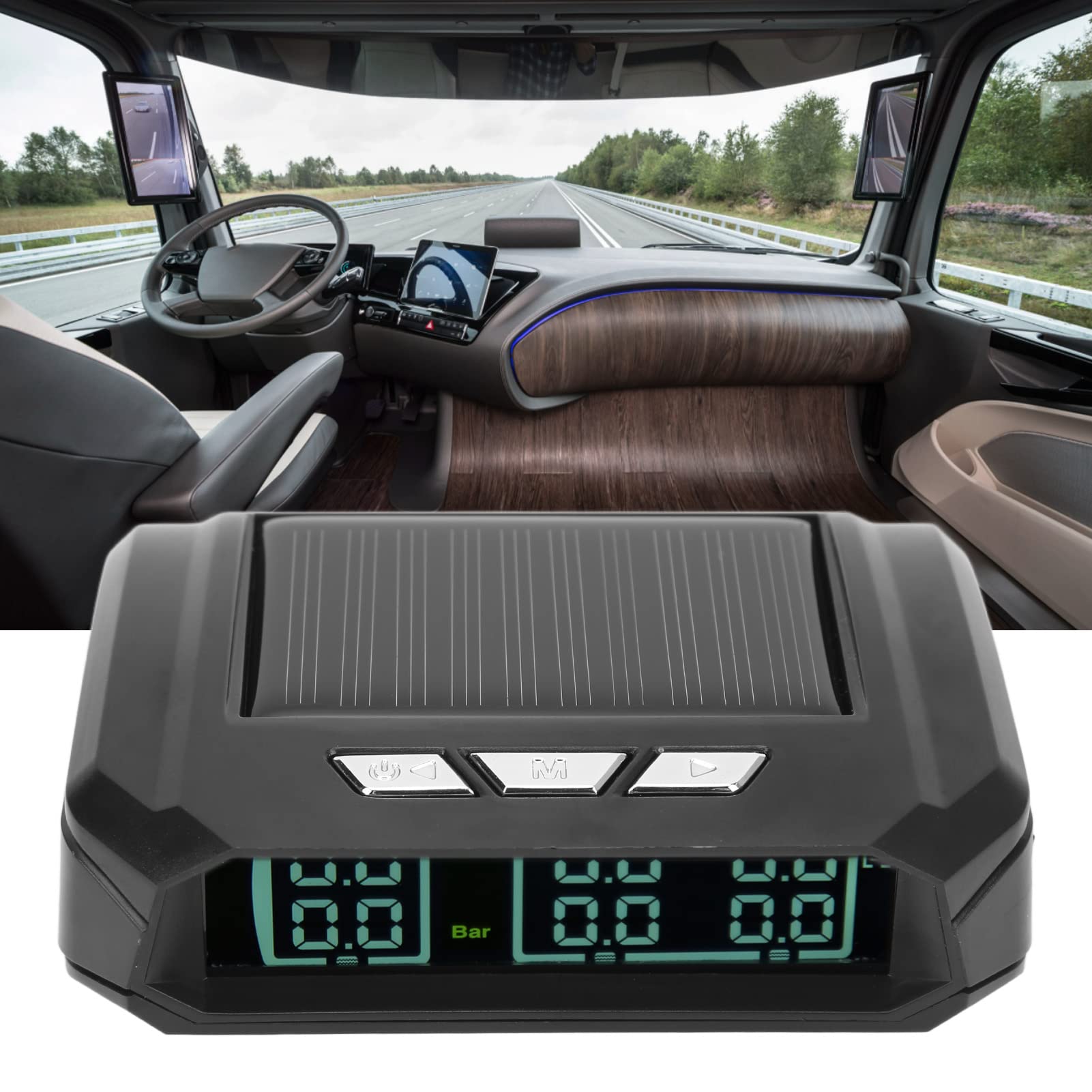 VOBOR Sistema di Monitoraggio della Pressione dei Pneumatici, Monitor TPMS Wireless Solare Impermeabile IP67 con 6 Sensori Esterni per Camper Leggeri
