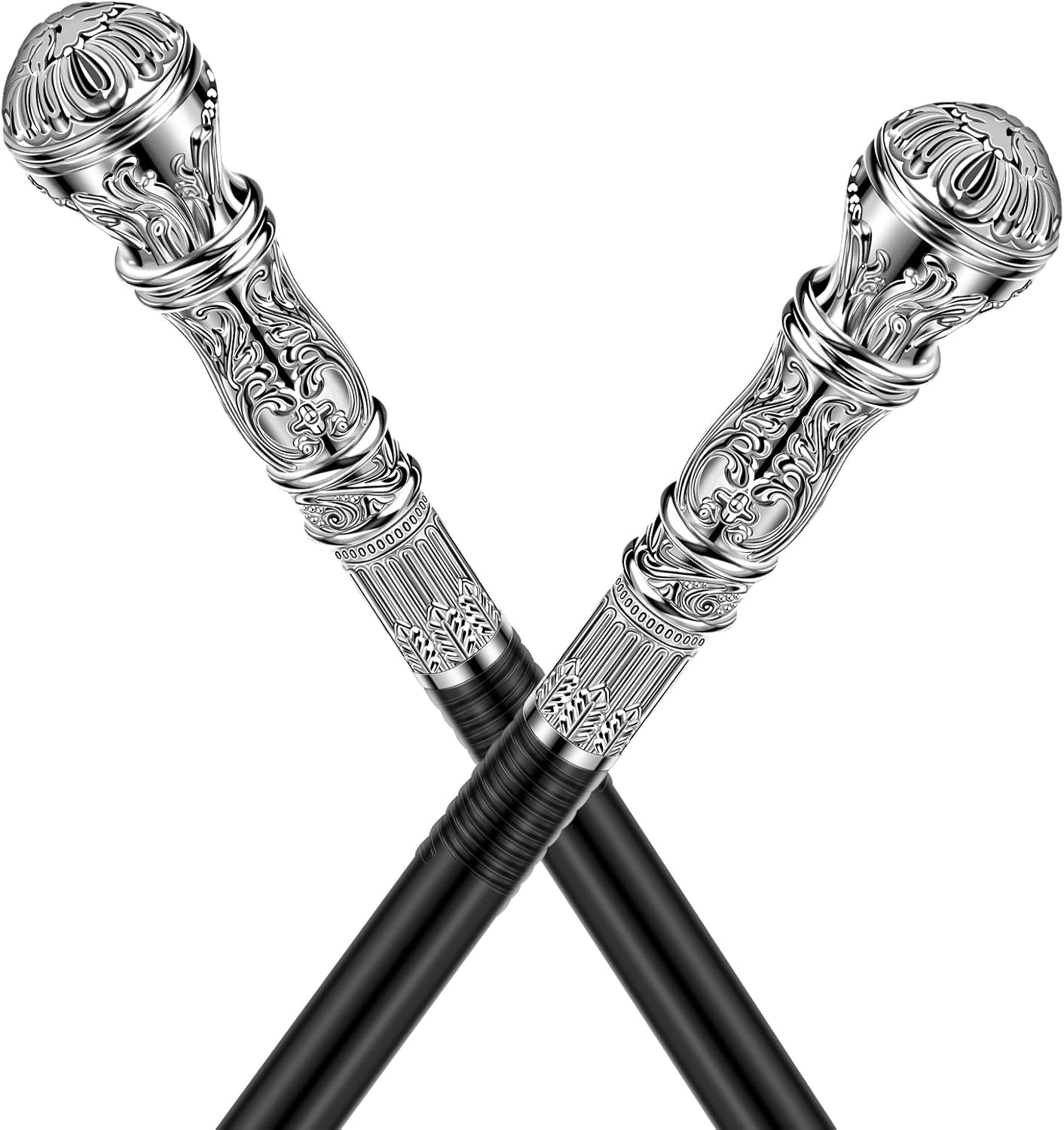 2 Pcs Halloween Antique Silver Walking Cane Elegant Vintage Prop Stick Walking Stick for Men Costume Walking Sticks Canes Dress Pimp Canes for Women Adult Kids Halloween Party Costume Accessories