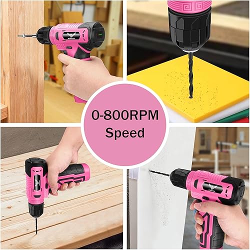 Miniatura 3 de Juego de herramientas kit de herramientas rosa con taladro inalámbrico de 8 V, caja de herramientas con taladro, juego de taladro de mano para