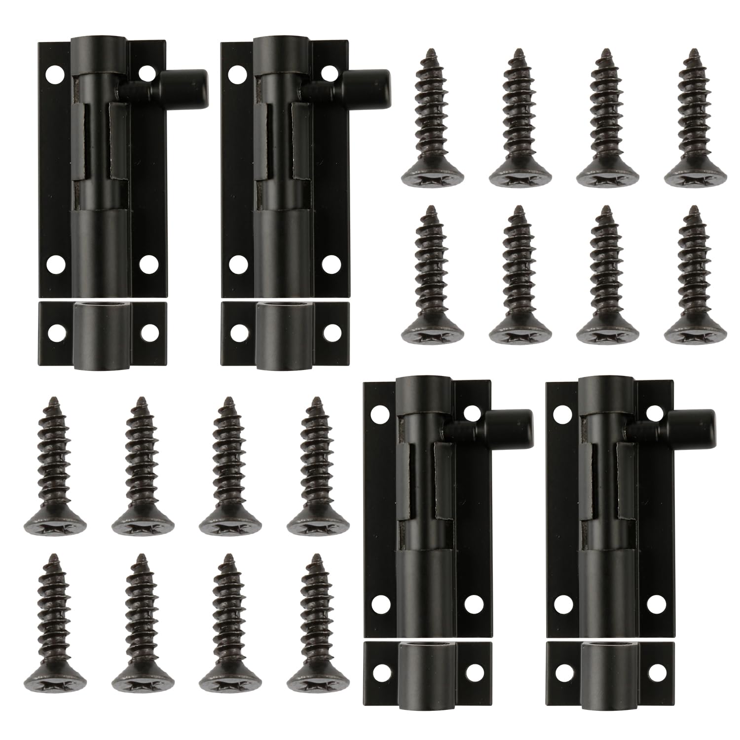 Bojueshaw 4pcs Barrel Bolt Lock,2 inch Stainless Steel Square Door Latch Bolt,Heavy Duty Black Door Bolt Latch for Doors,Cabinets,Fence Gate