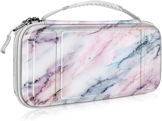 Fintie Carry Case for Nintendo Switch - [Shockproof] Hard Shell Cover Portable Travel Bag w/10 Game Card Slots and Inner Pocket for Nintendo Switch Console 2017 Joy-Con & Accessories, Marble Pink