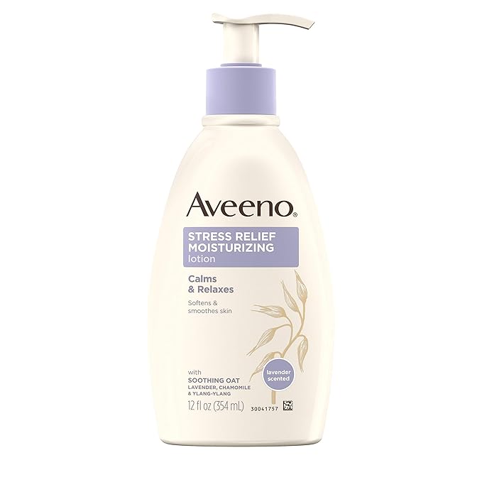 Aveeno Stress Relief Moisturizing Body Lotion with Lavender, Natural Oatmeal and Chamomile &amp; Ylang-Ylang Essential Oils to Calm &amp; Relax, 12 fl. oz