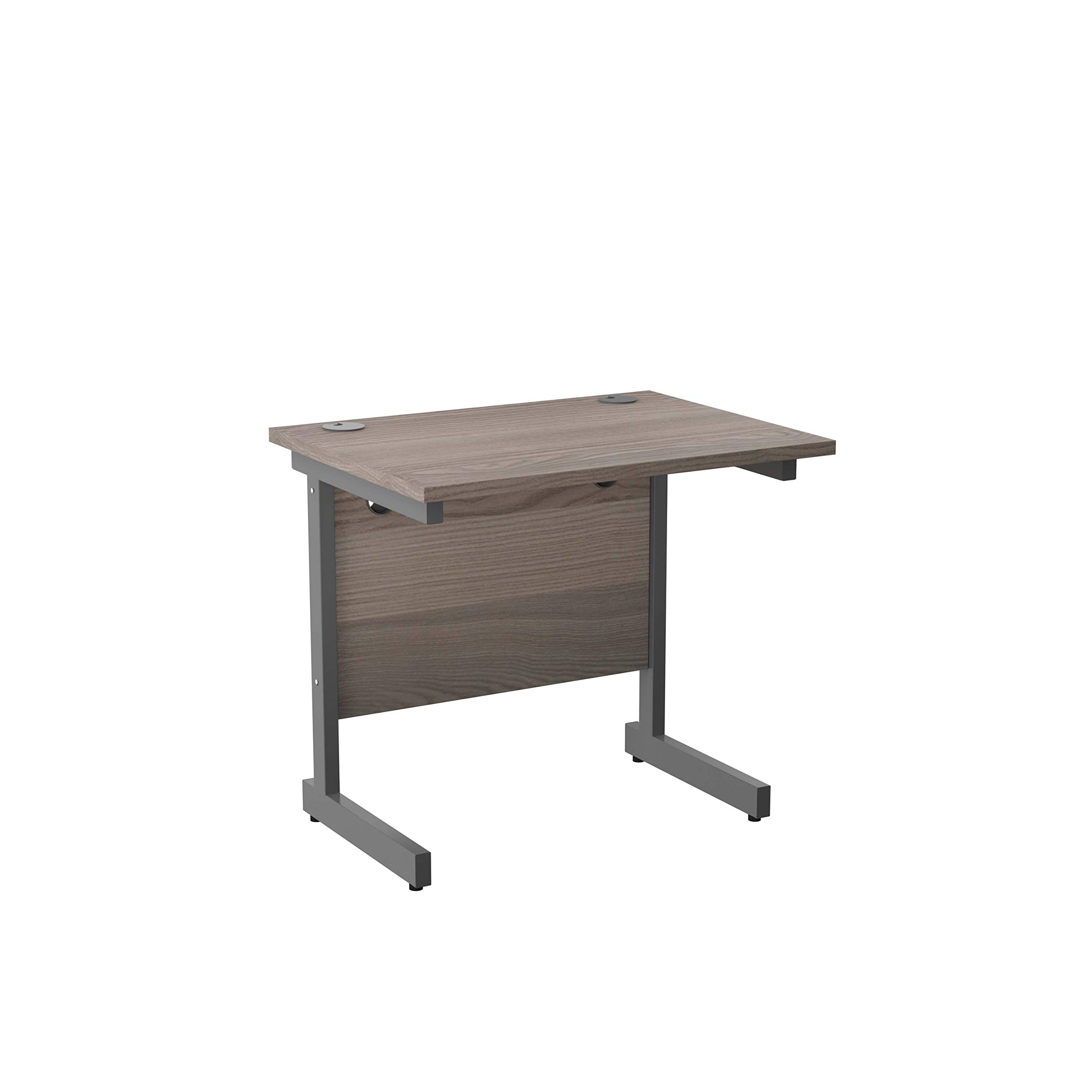 Office Hippo Heavy Duty Rectangular Cantilever Desk, Home Office Table + Integrated Cable Ports, PC Desk For Office or Home, 5 Yr Wty - Silver Frame/Grey Oak Top, 80cm x 60cm โ image 1