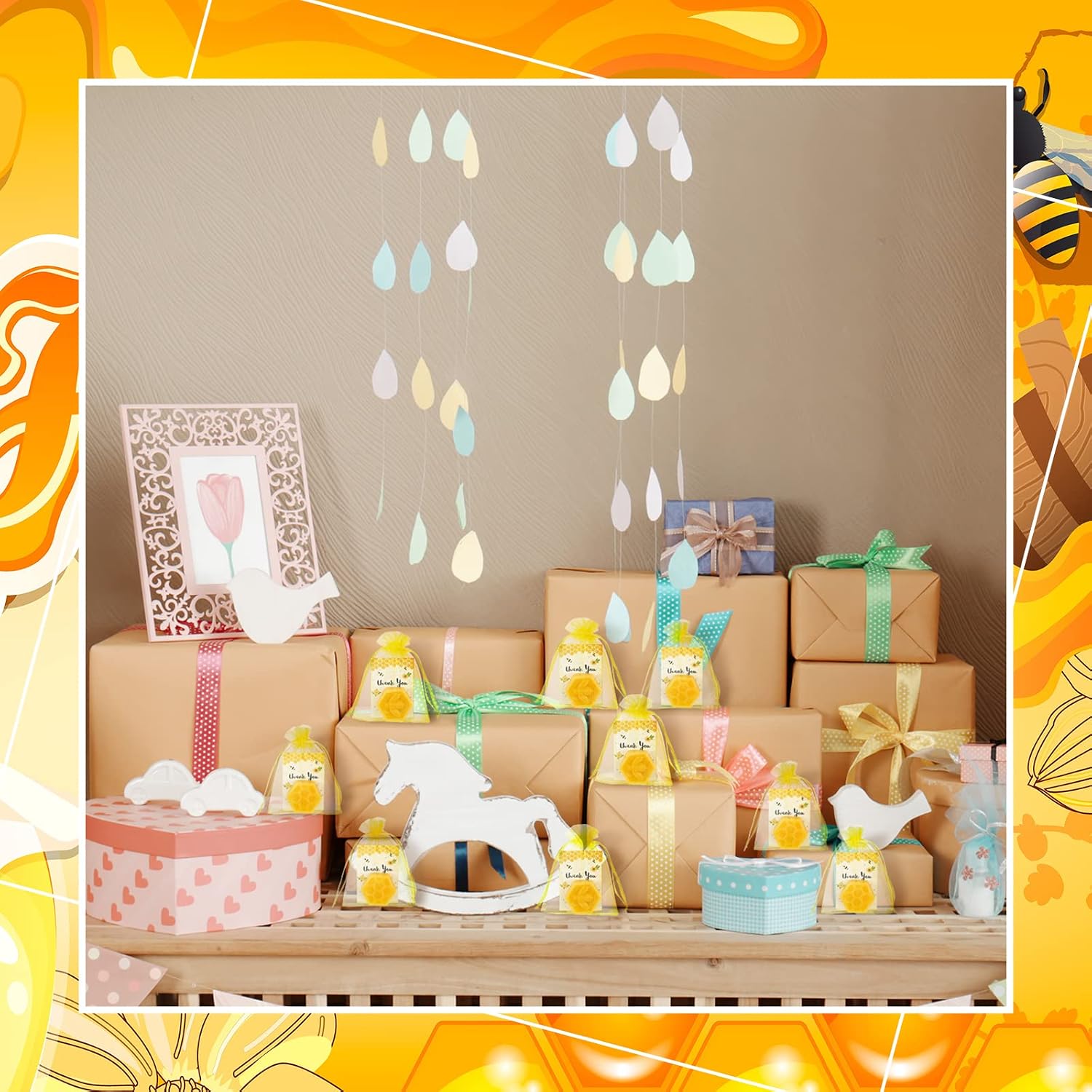 Lounsweer 48 Set Baby Shower Favors Honeycomb Soap Bar Gift Set for Guest Scented Soap with Thank You Card Bags for Gender Reveal Holiday Wedding Birthday Keepsakes Prize Decorations(Bee Honeycomb)