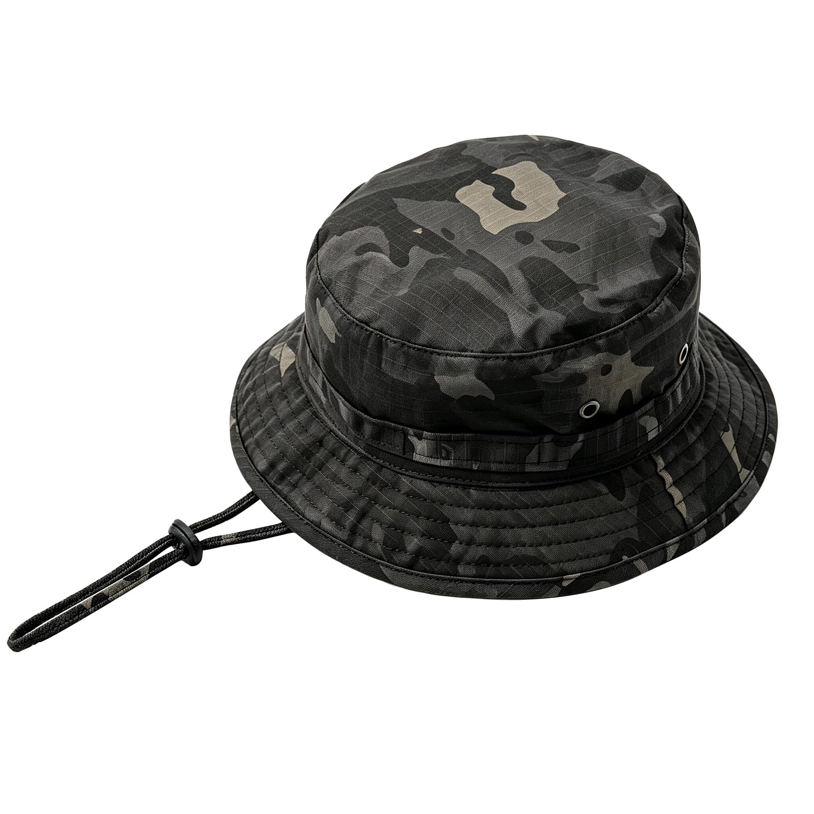 Amoturuxient Men's Black Camo Boonie Hat, Camo Military Style Bush Hat,Sun Protection Wide Brim Bucket Hat For Fishing, Hunting, Camping, Outdoor Activities Wo (Black Camo)