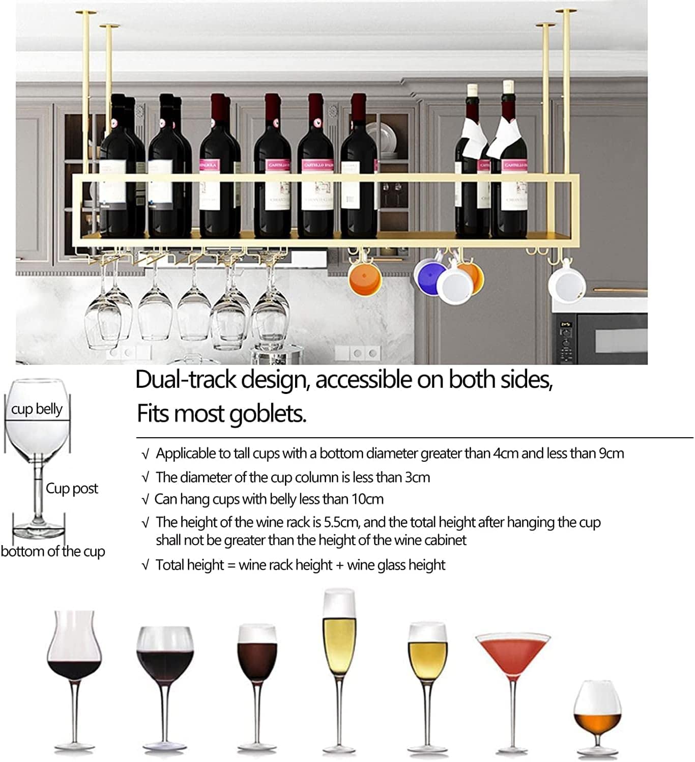 Amazon｜吊り下げワイングラスラック 天井脚付きグラスホルダー ワイン