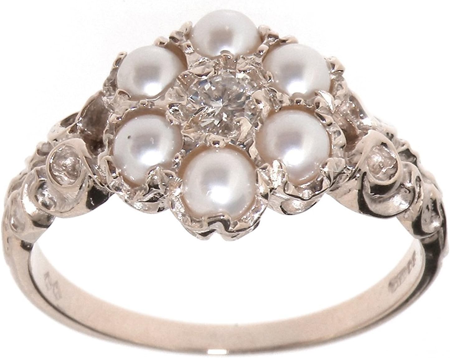 925 Sterling Silver Cubic Zirconia and Freshwater Cultured Pearl Womens Band Ring