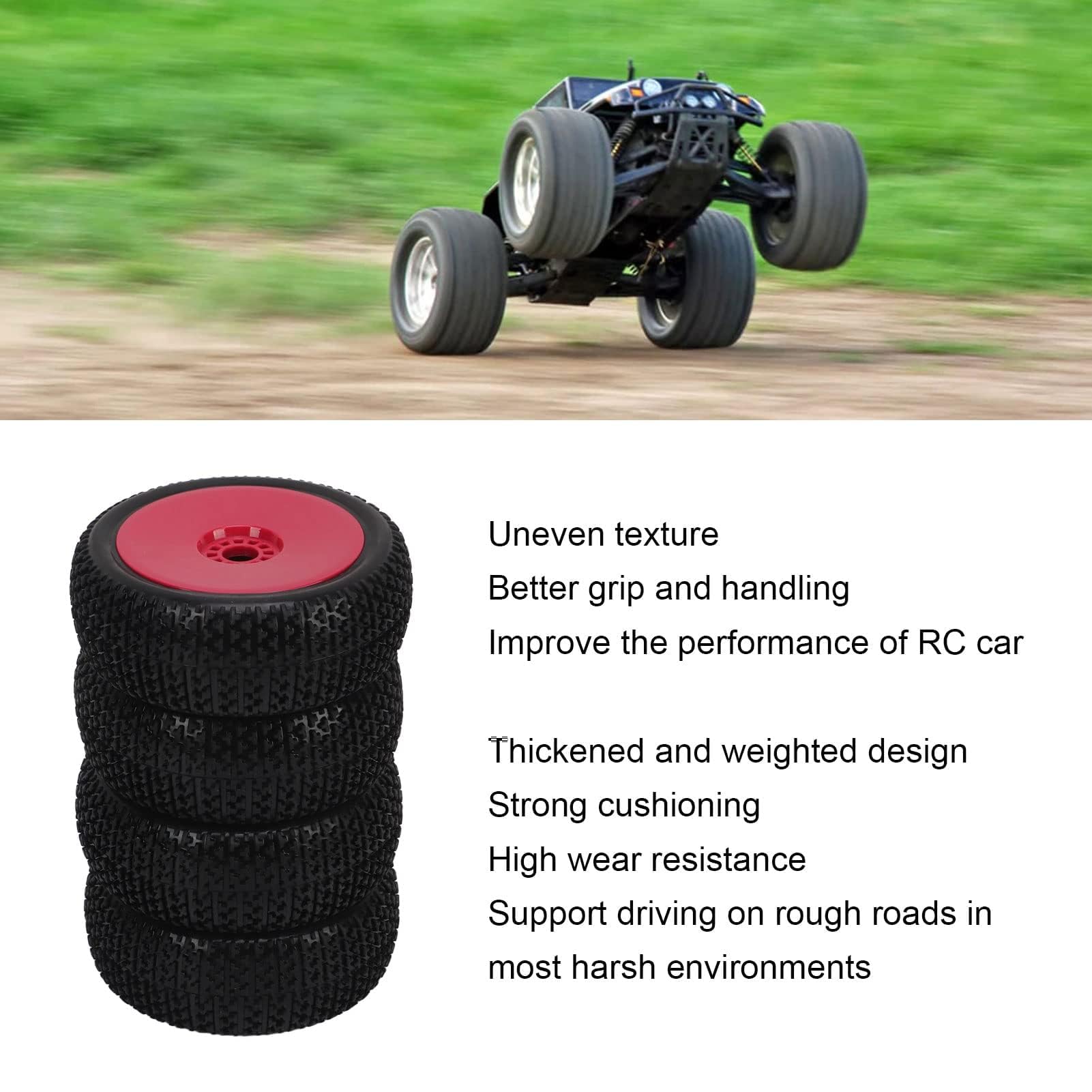 RC Räder, 4 Stück 112x43mm Universal Gummirad Reifen 17mm Kunststoffräder Radreifen Hex Sechskant Räder Terrain Reifen Ersatz Für 1/8 RC Crawler Car LKW Geländewagen Racing Auto Upgrade Zubehör