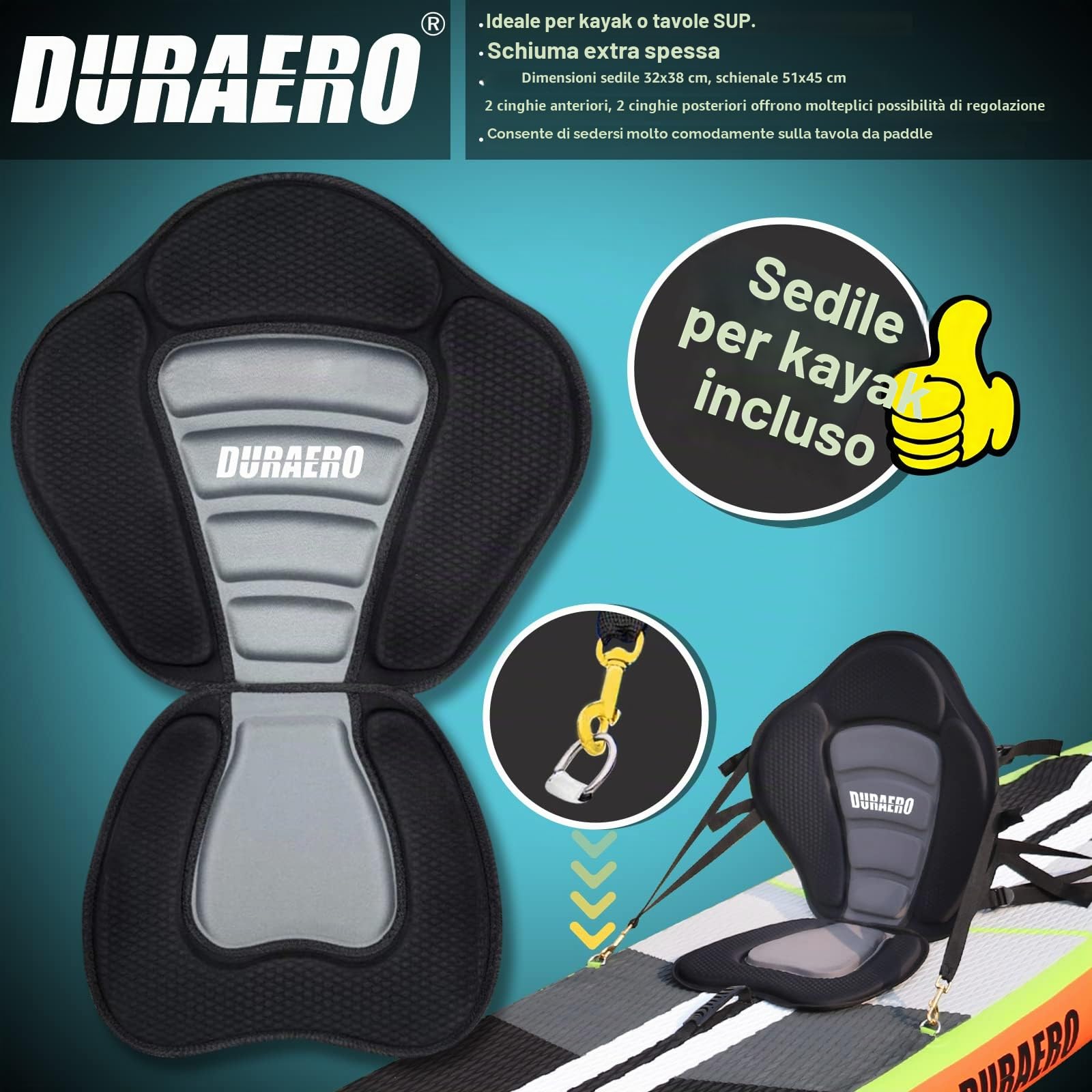Tavola SUP Gonfiabile Premium 330x76x15 cm 150 kg con Sedile Kayak e Supporto Telecamera