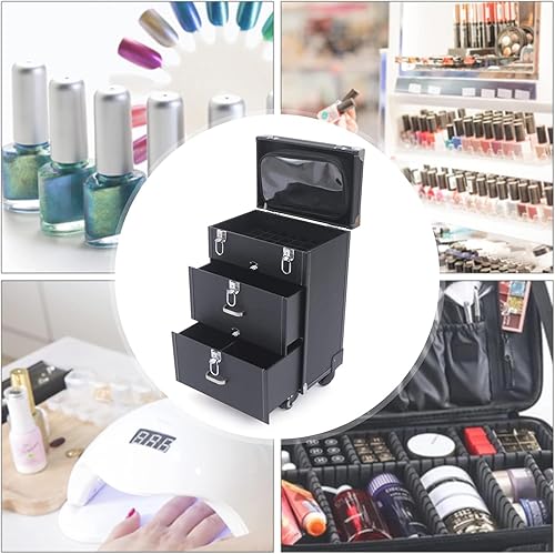 Miniatura 6 de MhdunueSK Estuche de tren de maquillaje, estuche de maquillaje rodante, organizador de esmalte de uñas, estuche de viaje de joyería con 4 ruedas,