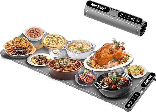 Tapete de calentamiento de alimentos XXXL de 39 x 15 pulgadas, 550 W, bandeja de calentamiento eléctrica portátil para bufés, platos de roces de