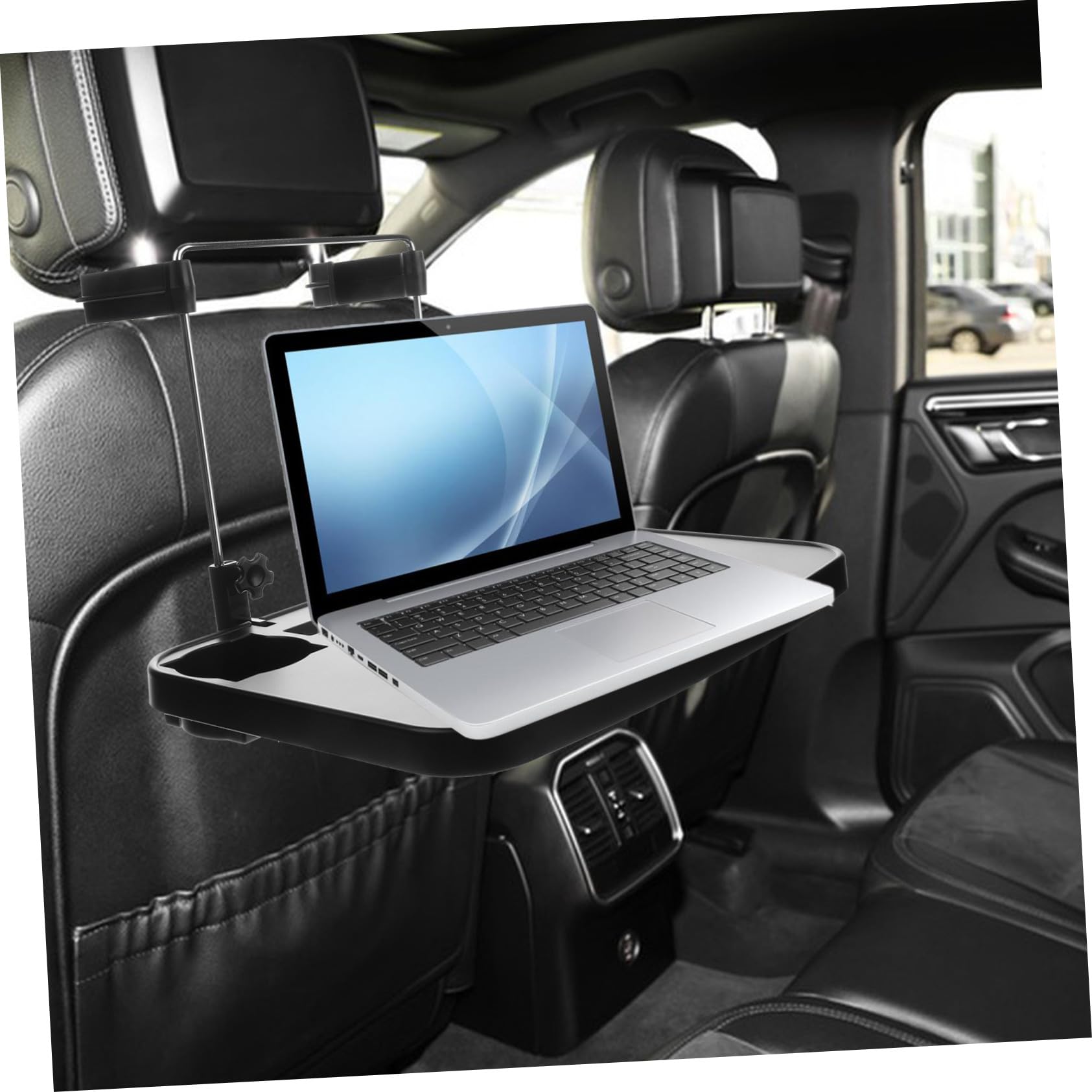 Supporto Portabevande per Poggiatesta Auto Pieghevole Nero ABS | Vassoio Multifunzione per Sedia Posteriore, per Viaggi di Lavoro e Lunghi Spostamenti, Design Portatile